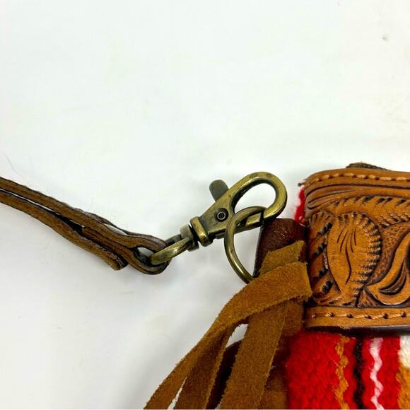 American Darling Tapestry Serape Fringed Wristlet Leather Clutch - Picture 5 of 12